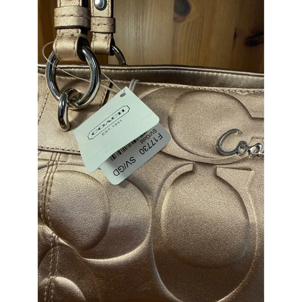 Coach F17730 Metallic Gold Signature Embossed Leather Tote Bag NWT
